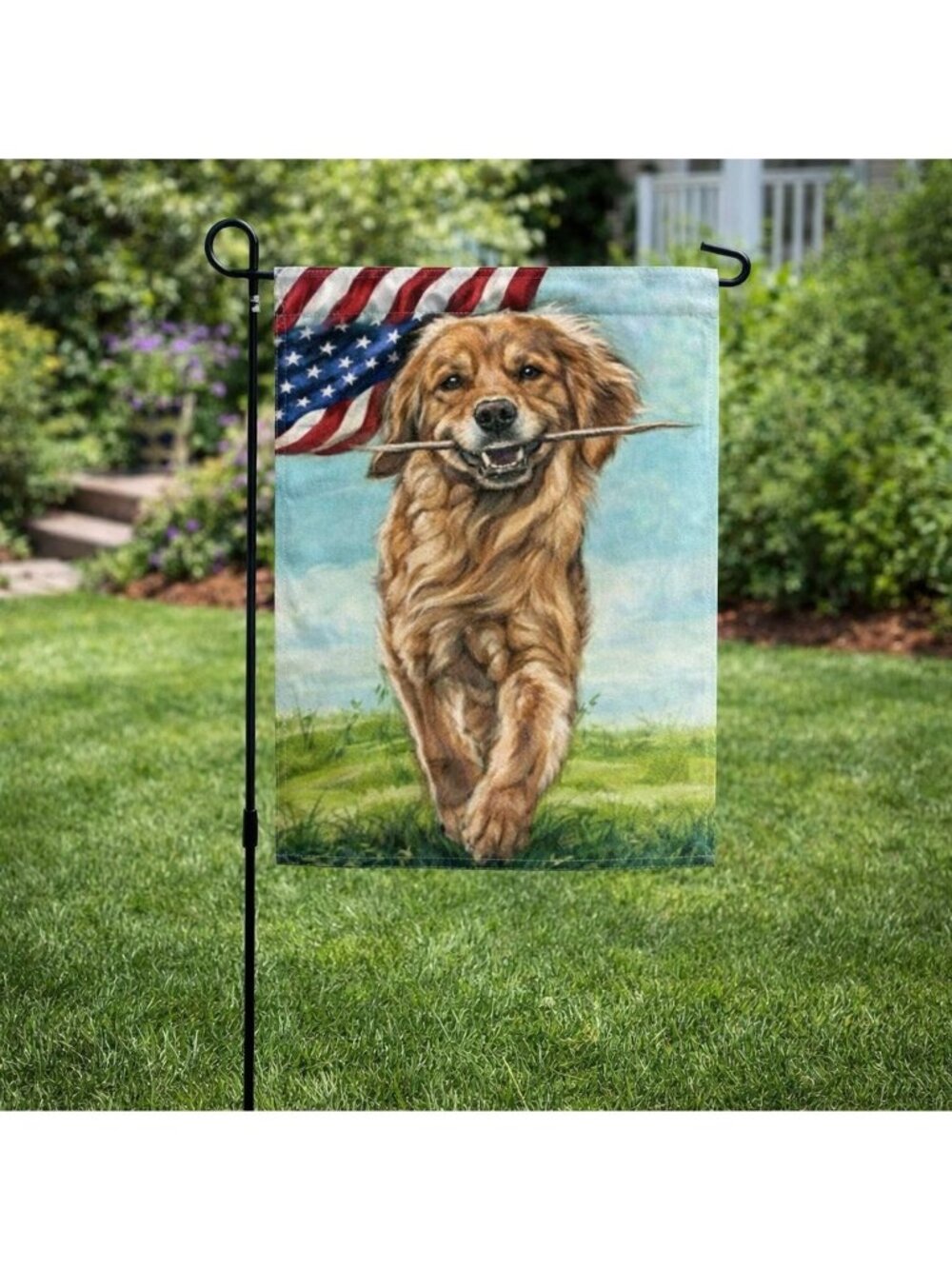 Patriotic Dog Garden‎ Flag American Flag Running Dog Double Sided 4th of July